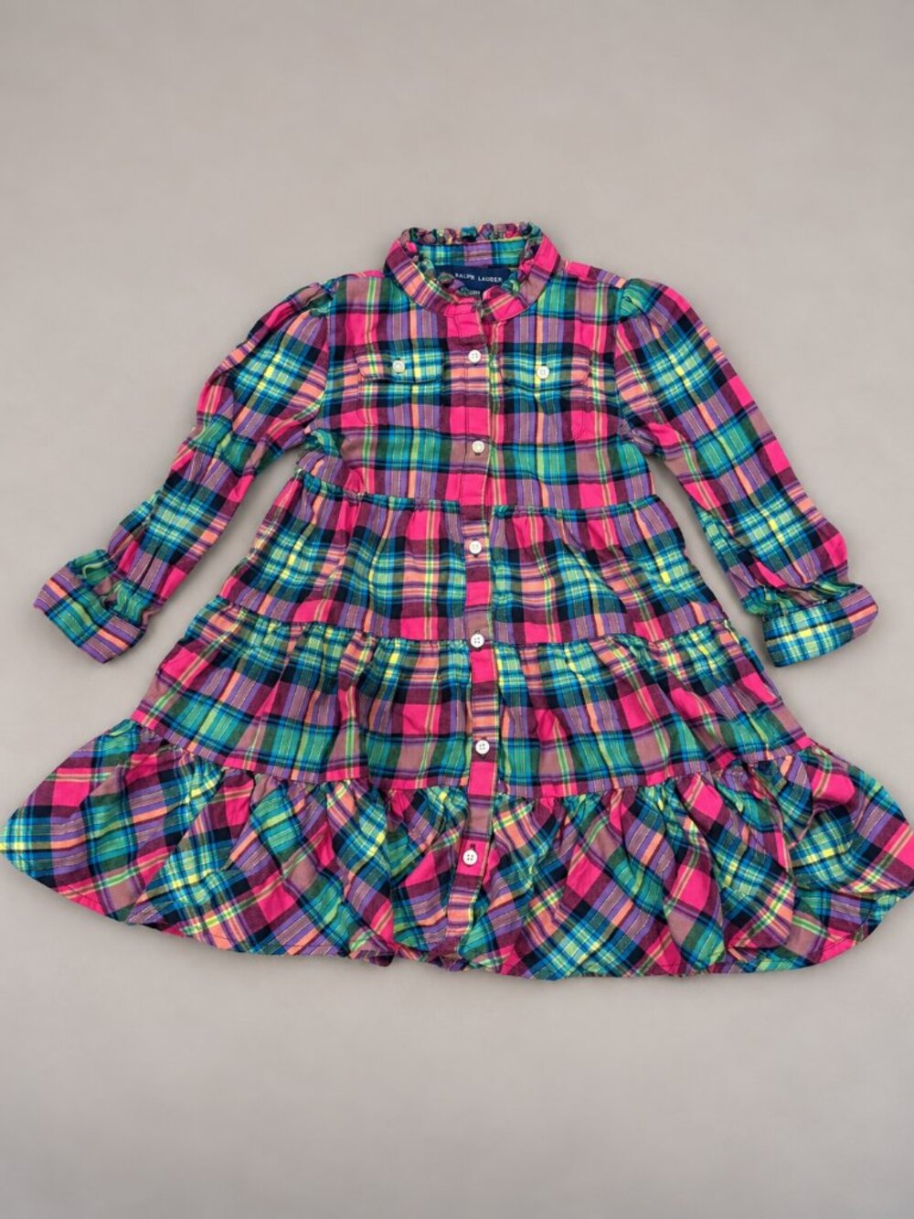Polo Ralph Lauren Toddler Girls Plaid Cotton Twill Shirtdress 24M